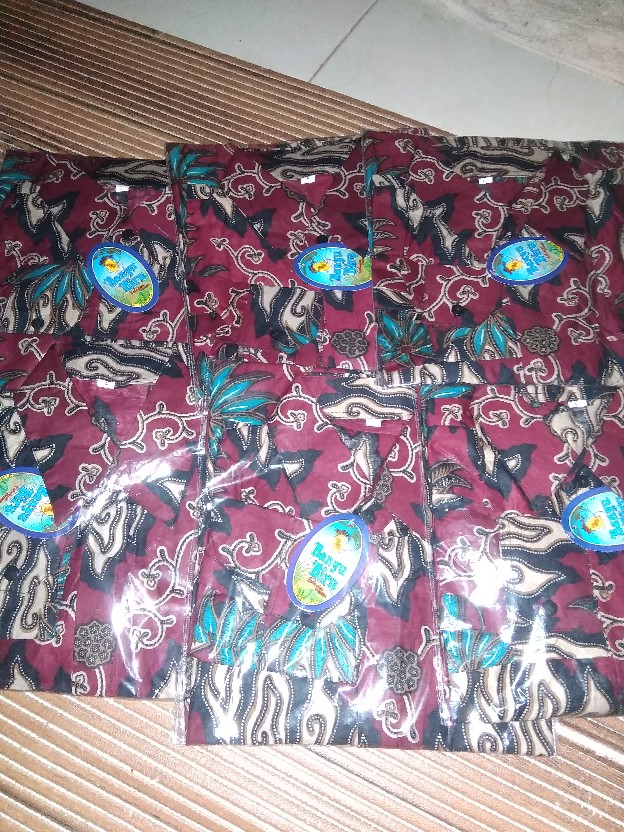 Kemeja Batik Pria M L Xl Xxl Bswart Kenongo Padi Biru Merah Sogan