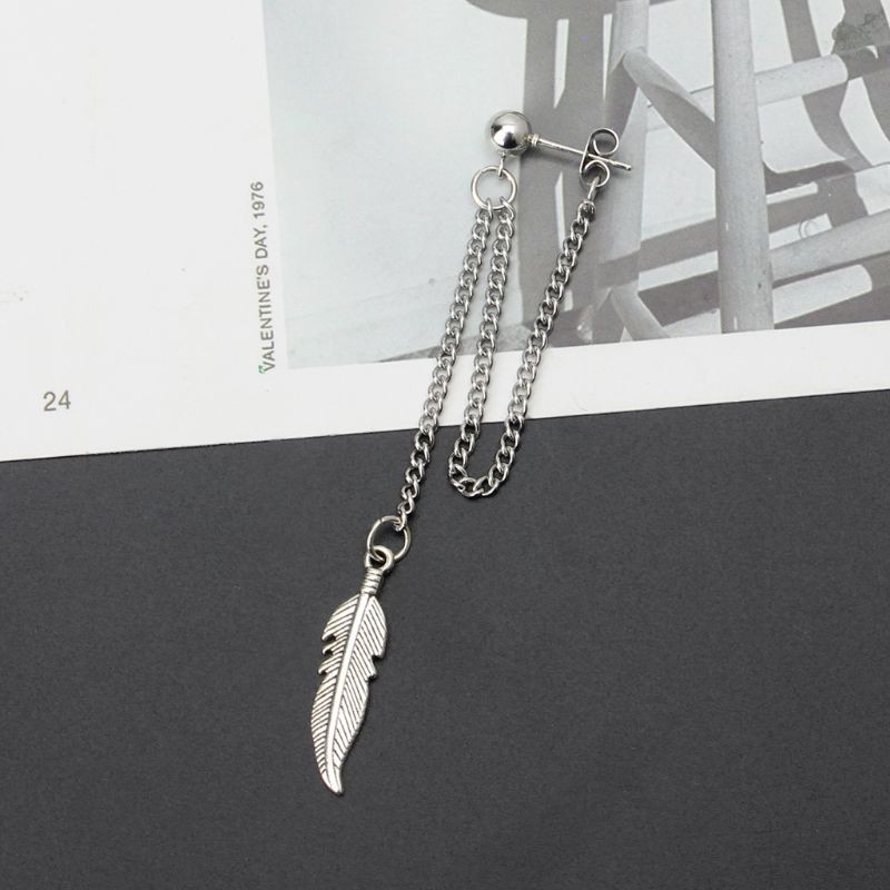 Moonlight&quot; Titanium Steel Korean Bangtang Boys Cross Leaf Pendant Double Chain Earring