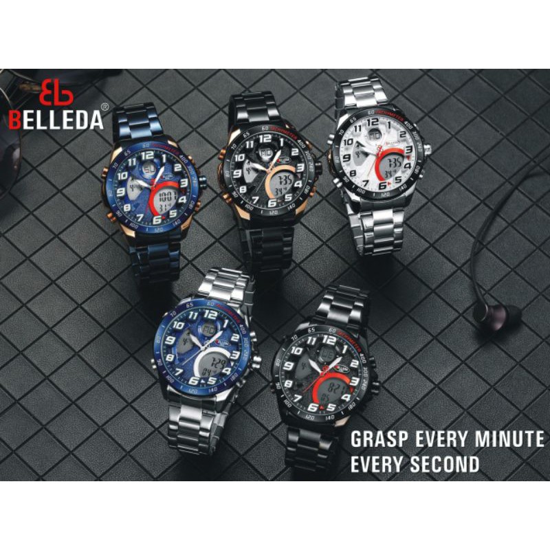 Belleda original//jam tangan belleda//jam tangan pria model rantai//jam tangan dual time