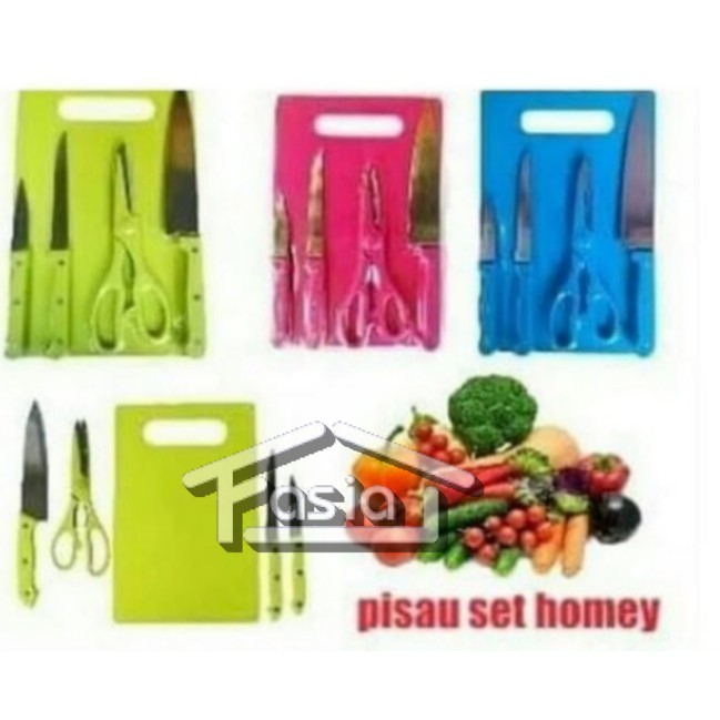 FASIA - Set Pisau Dapur plus Talenan ( 5 in 1 set pisau dan talenan )