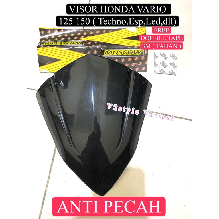 VISOR HONDA ALL VARIO 125 150 ANTI PECAH + DOUBLE TAPE 3M KUAT WINDSHIELD VARIO VISOR VARIO KACA ANGIN VARIO DEPAN VARIASI DEPAN VARIO PNP TEMPEL ANTI CRACK GARANSI RETUR ORIGINAL SB X MOSCOW PATEN  VARIO 125 150 LED FI LED FULL KARBON HITAM GLOSSY CARBON