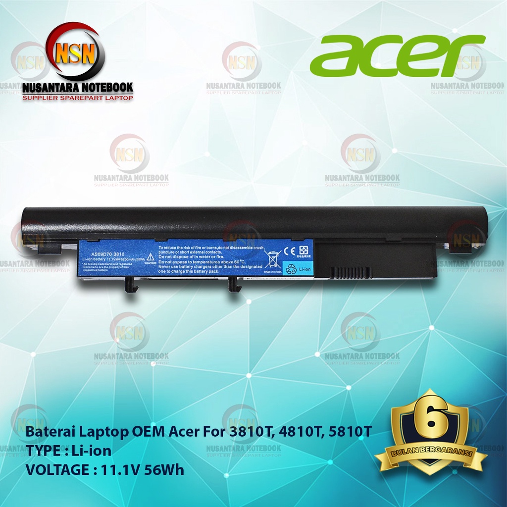 Baterai Laptop OEM Acer For 3810T, 4810T, 5810T 11.1V 56Wh