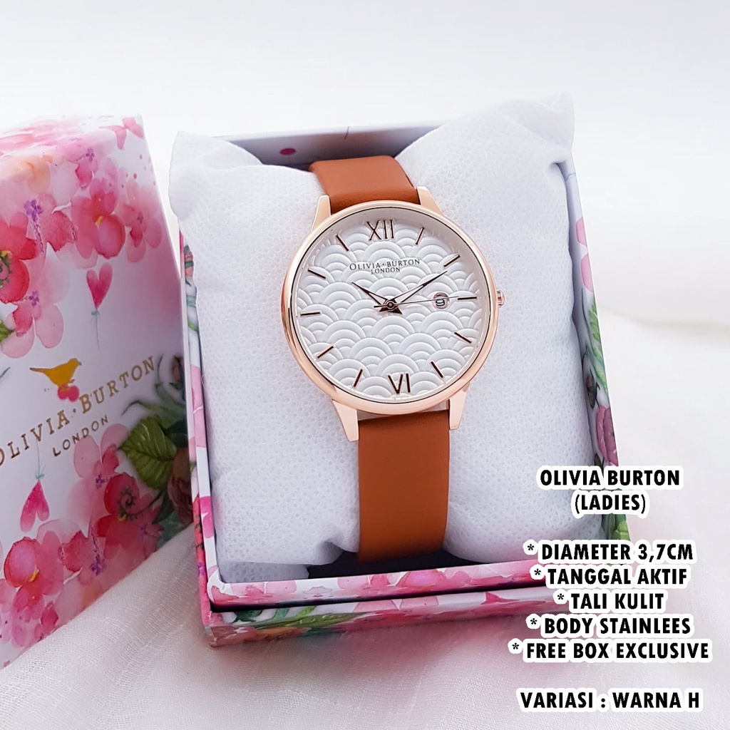 (FREE BOX) JAM TANGAN WANITA FASHION TALI KULIT BODY BULAT TANGGAL AKTIF