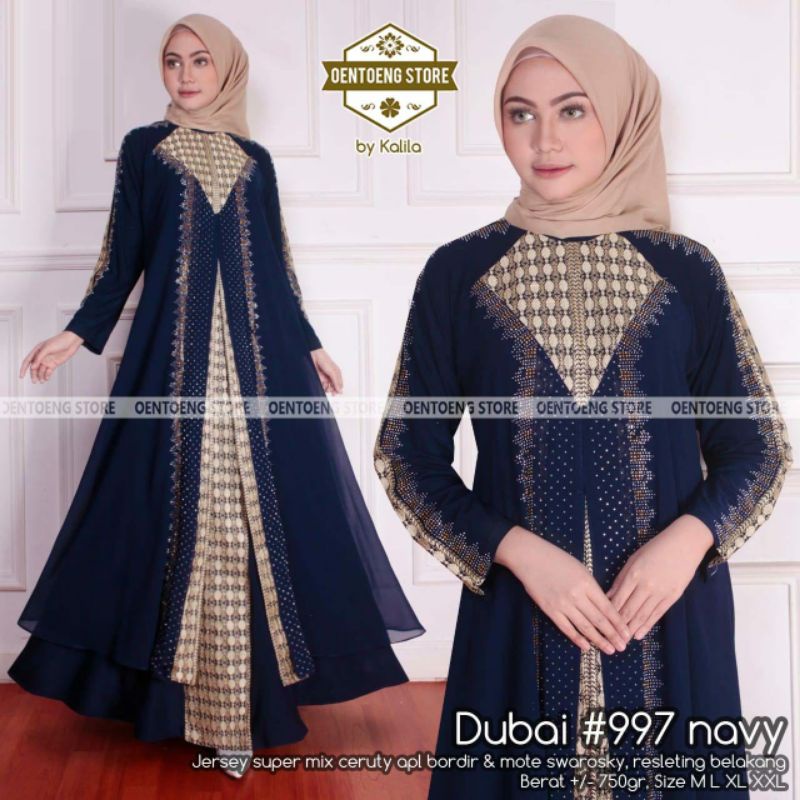 DUBAI 997 BY OENTOENG STORE / GAMIS ABAYA BAHAN JERSEY MIX CERUTY WARNA NAVY