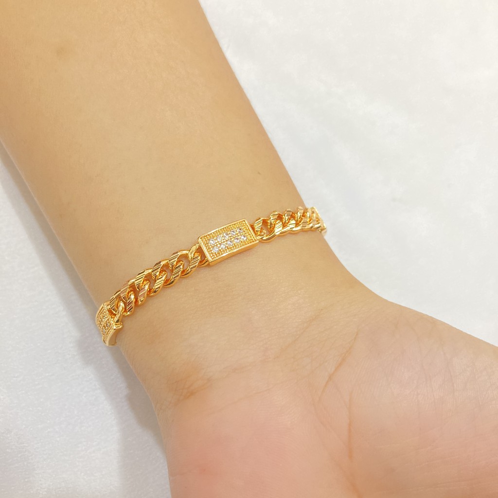 Gelang Rantai Plat Permata Lapis Emas Aksesoris Wanita