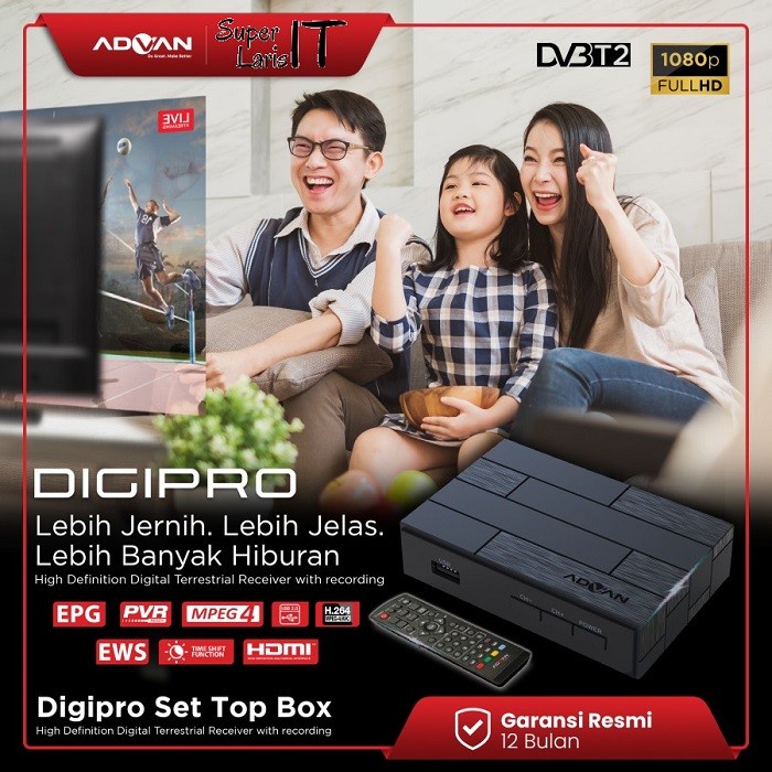 TV Digital Receiver Set Top Box STB Advan DIGIPRO DVBT2 Full HD 1080p-STB