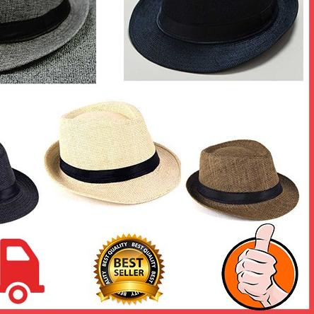 ▼ PROMO Topi Laken Jazz Fendora Vintage Rajut / topi fedora pria - Topi Jazz Pantai Pria Dewasa Impo