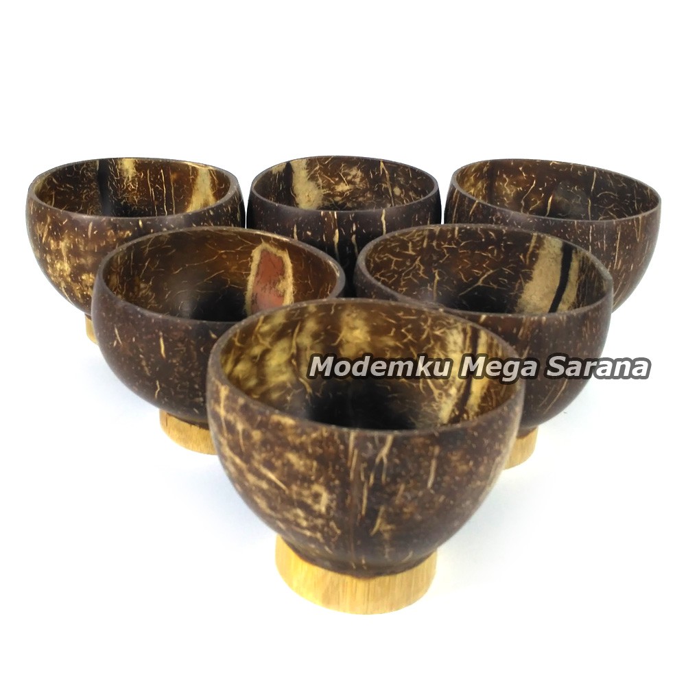 Sett Teko + Gelas Cangkir Batok Kelapa Polos Natural Non Handle LF02