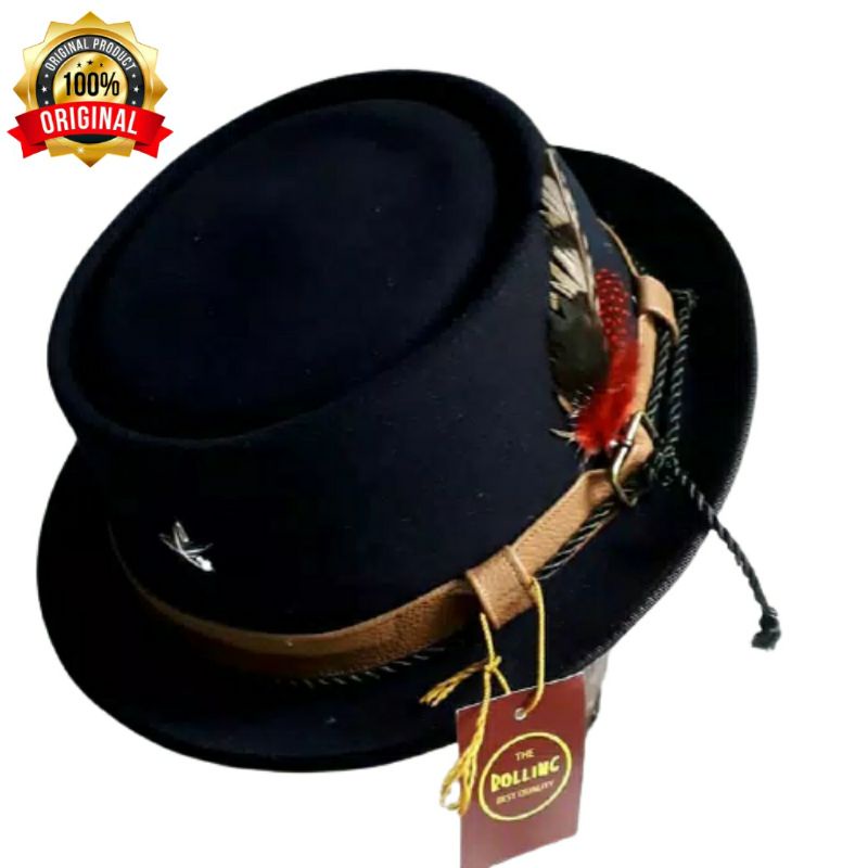 Topi Laken Fedora Bahan Kulit Sapi Import Topi Pria Original Merk The Rolling