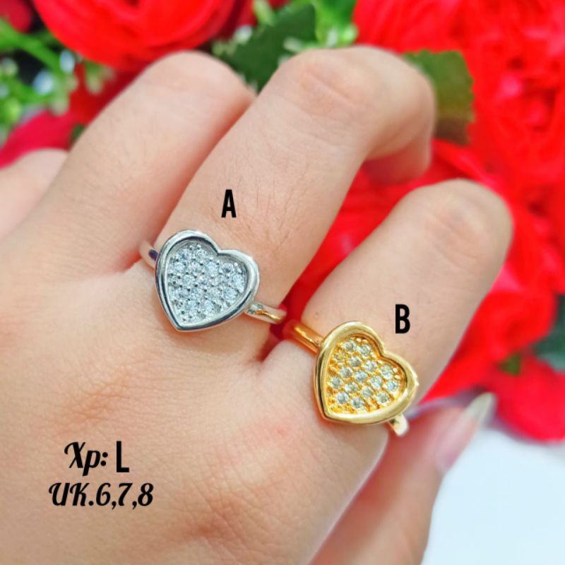 Cincin permata zircon Dewasa motif love full gold&amp;silver tidak karat *COD*