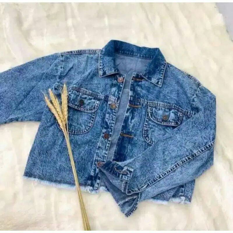 jaket jeans wanita crop