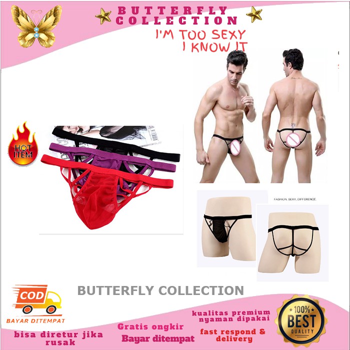 (COD) Celana dalam Gstring pria thong panties G string lace jockstrap seamless BF 194
