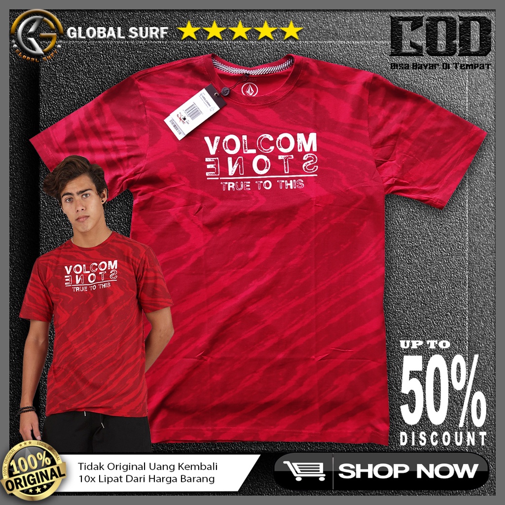 Kaos New Volcom Original Print Gambar Depan Baju Kasual Pria Reguler Fit Surf Style Casual Holiday
