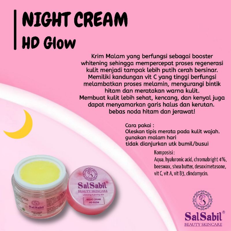 Night Cream Hd Glow Salsabil Skincare 10 X Lipat Memutihkan Wajah Cream Malam Flek Melasma Shopee Indonesia