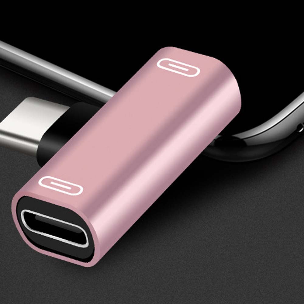 QUINTON Earphone Type-C Adapter Male To Female Headphone Converter Charger Adapter 2 in 1 Splitter Dual Type C Type C Charger Audio Cable/Multicolor