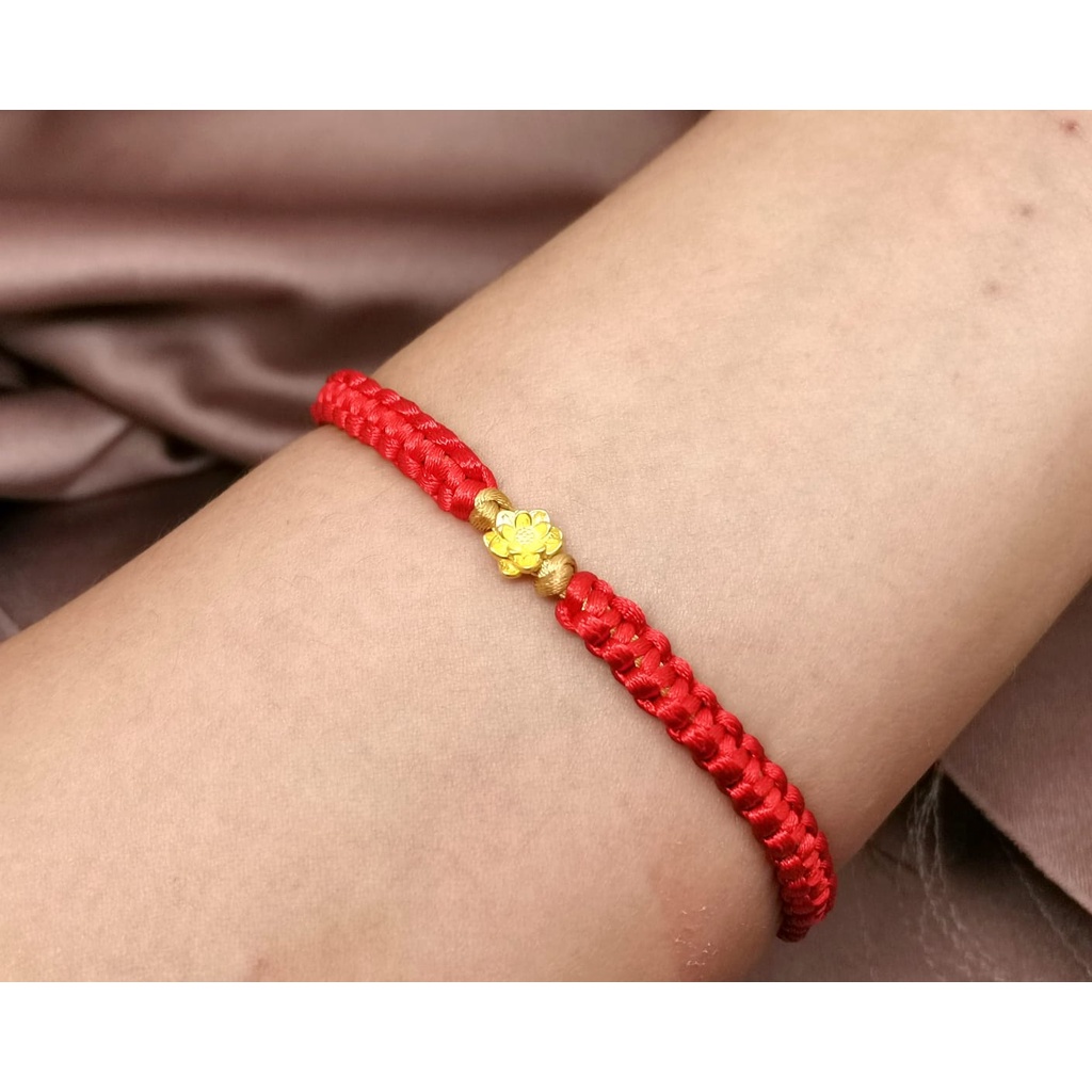 Gelang Charm Teratai Lotus Emas kadar 24k HK Hongkong 999.9% 9999 &amp; Gelang Serut (Kepang Serut / Plintir Serut)