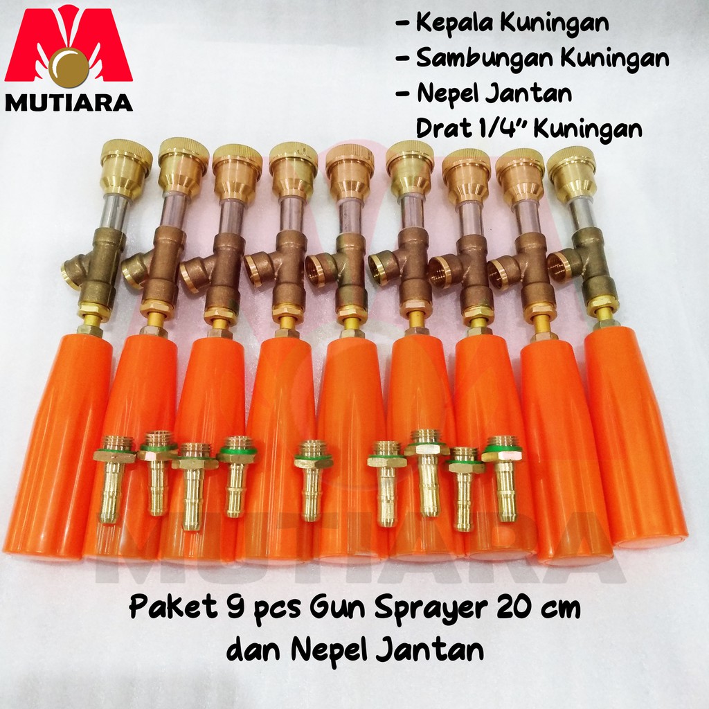 Paket 9 set Gun Sprayer 20 cm Kuningan lengkap Nepel Jantan