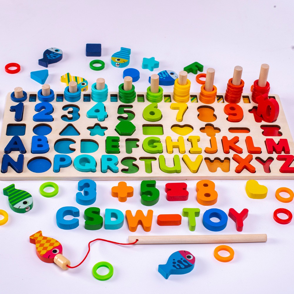 TweedyToys - Papan Domino Pancing Lengkap / Puzzle Kayu Huruf dan Angka Pancing Ikan Montessori