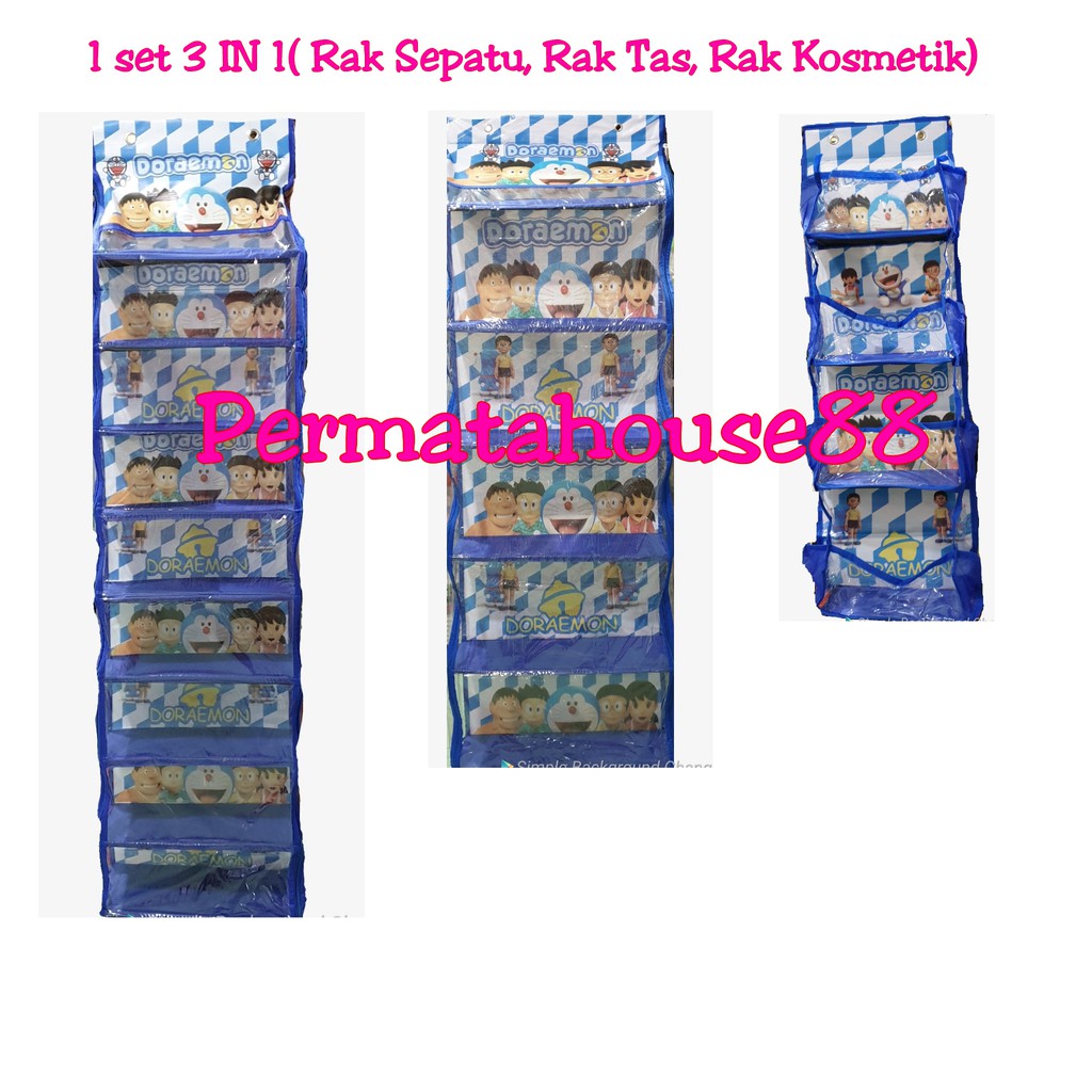 1 set Rak Gantung  1 Paket Rak Gantung 3 in 1 (Rak Tas + Rak Sepatu + Rak Kosmetik)