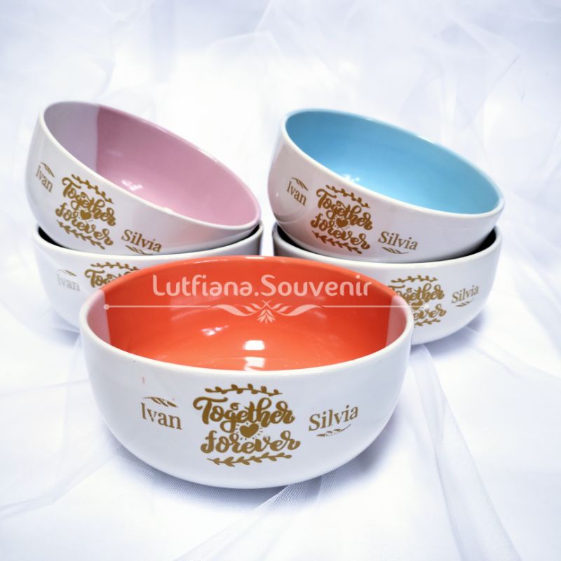 Souvenir Mangkok Two Tone - Mangkuk 2 Warna - Mangkok Keramik Sablon