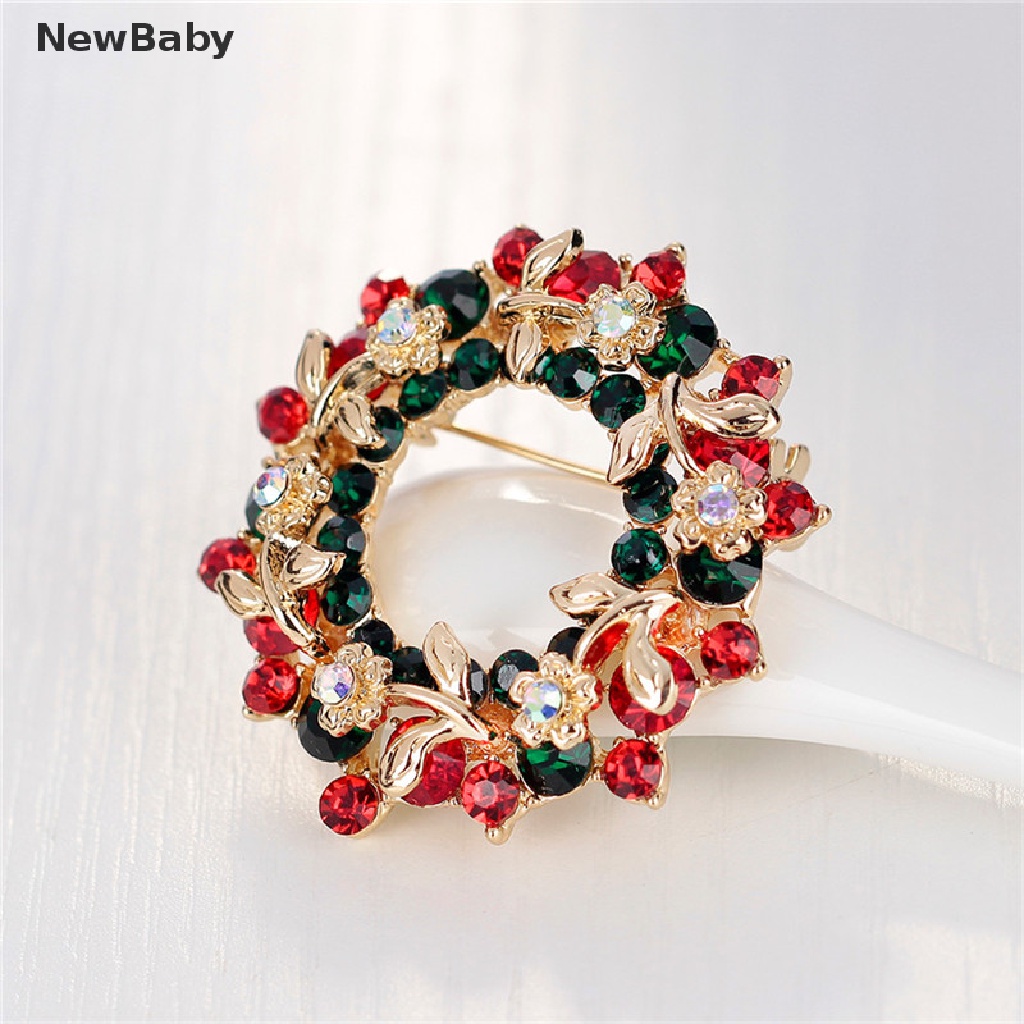 Newbaby Bros Pin Bentuk Garland Bulat Motif Natal Aksen Kristal Imitasi Untuk Wanita