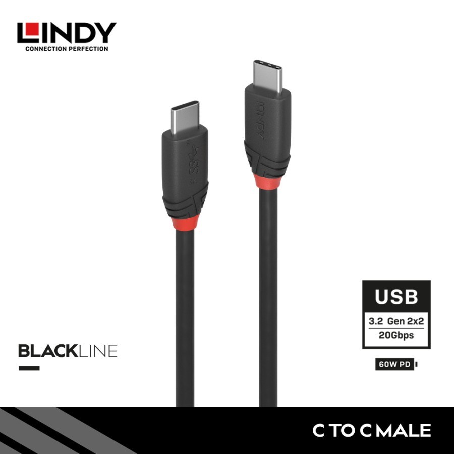 KABEL USB 3.2 LINDY GEN 2X2, TYPE C TO TYPE C, BLACK, 1M - 36906A