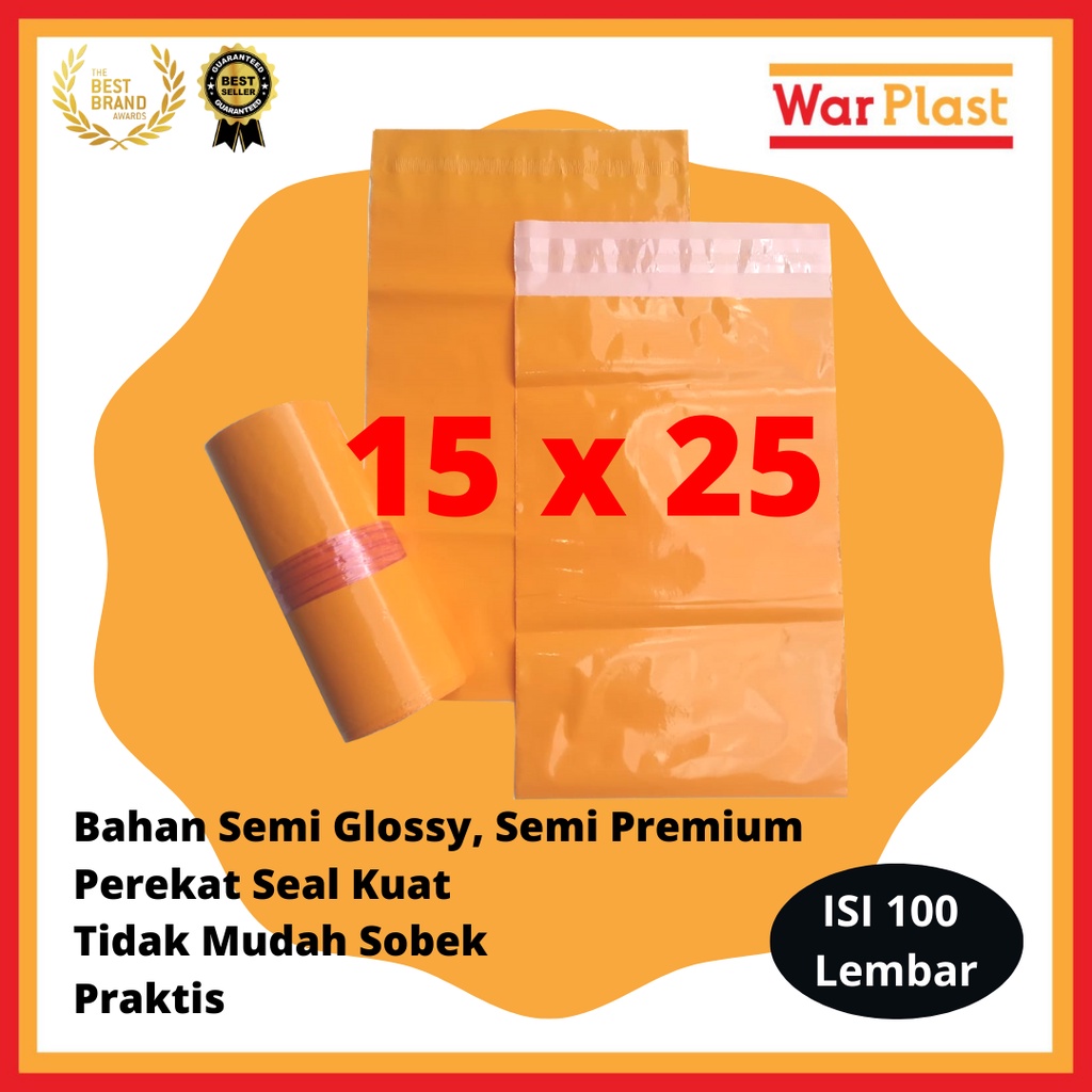 Plastik Packing Olshop Polymailer Amplop Plastik dengan Perekat Semi Premium - Uk 15x25 - Orange