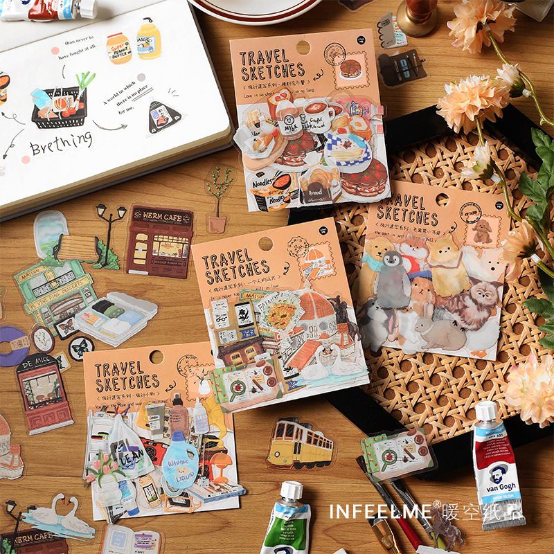 

[HARU] 40pcs Travel Sketches Sticker Journaling Scrapbook Korean Stiker Scrapbook Journal DIY