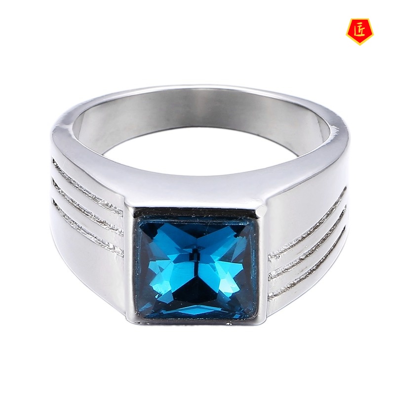 [Ready Stock]Simple Personality Inlaid Sapphire Ring