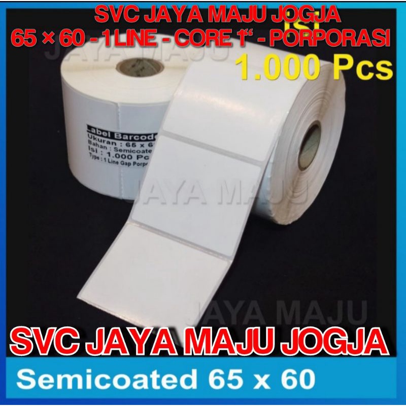 

65 X 60 SEMICOATED - 1 LINE - FACE OUT - ISI 1.000 PCS || CORE 1" || LABEL BARCODE PAKAI RIBBON THERMAL TRANSFER LABEL RESEP OBAT APOTEK APOTIK LABORATORIUM ETIKET ETICKET E-TICKET || 65X60 LABEL SEMICOAT PORPORASI - ISI 1000 PCS