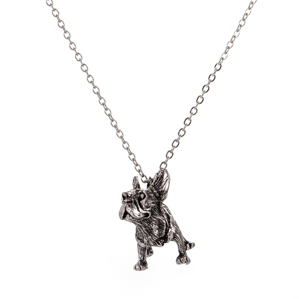 【COD Tangding】Pekingese Three-dimensional Fashion Cool Silver Black Pug Dog Pendant Unisex Necklace Chain Jewelry