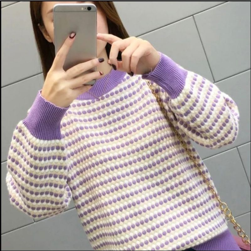 SWEATER NANAS STRIPE PREMIUM / SWEATER RAJUT NANAS / SWEATER POP CORN BIG SIZE