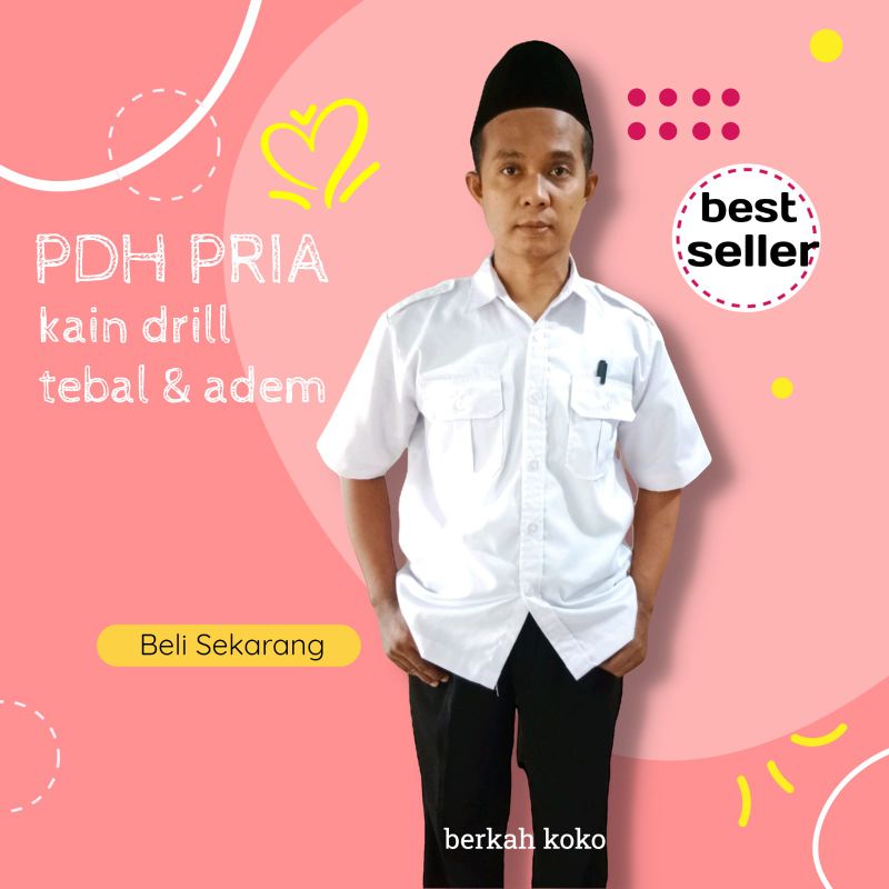 baju dinas pria/Seragam Pns Pria Putih/ Baju Kerja Atasan Pdh Pns Putih/Baju Satpam/Hem Putih Pendek