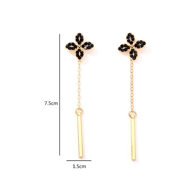 LRC Anting Tusuk Fashion Gold + Black Lucky Grass Back Hoop Earrings F75542