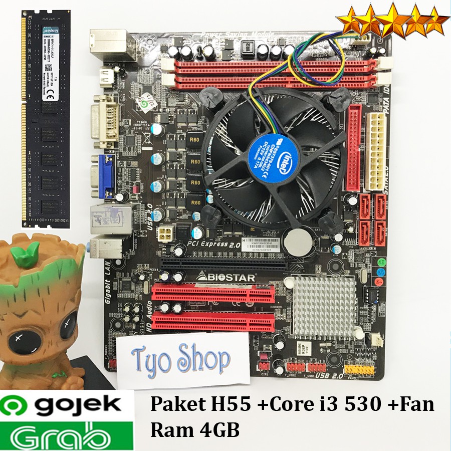 Paket Mainboard H55 plus core i3 530 fan Ram 4gb