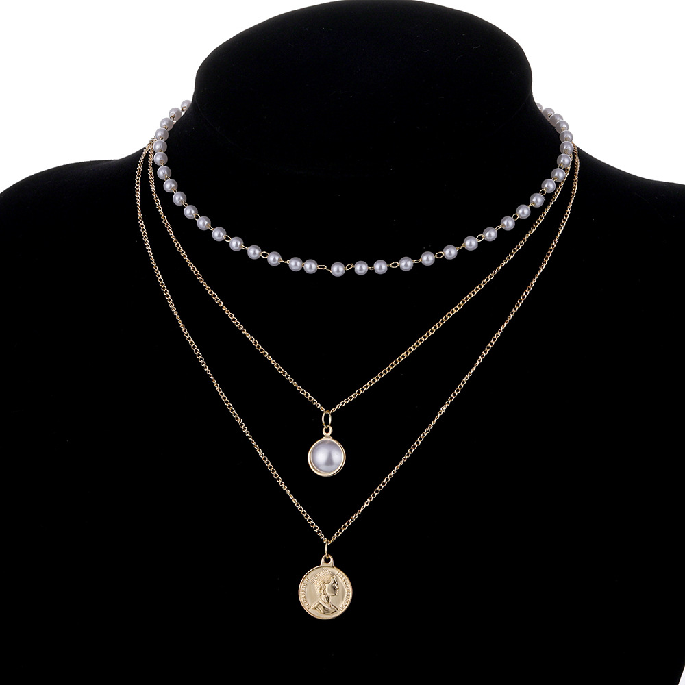 Necklace Pearl Multilayer Round Bead Pendant Jewelry