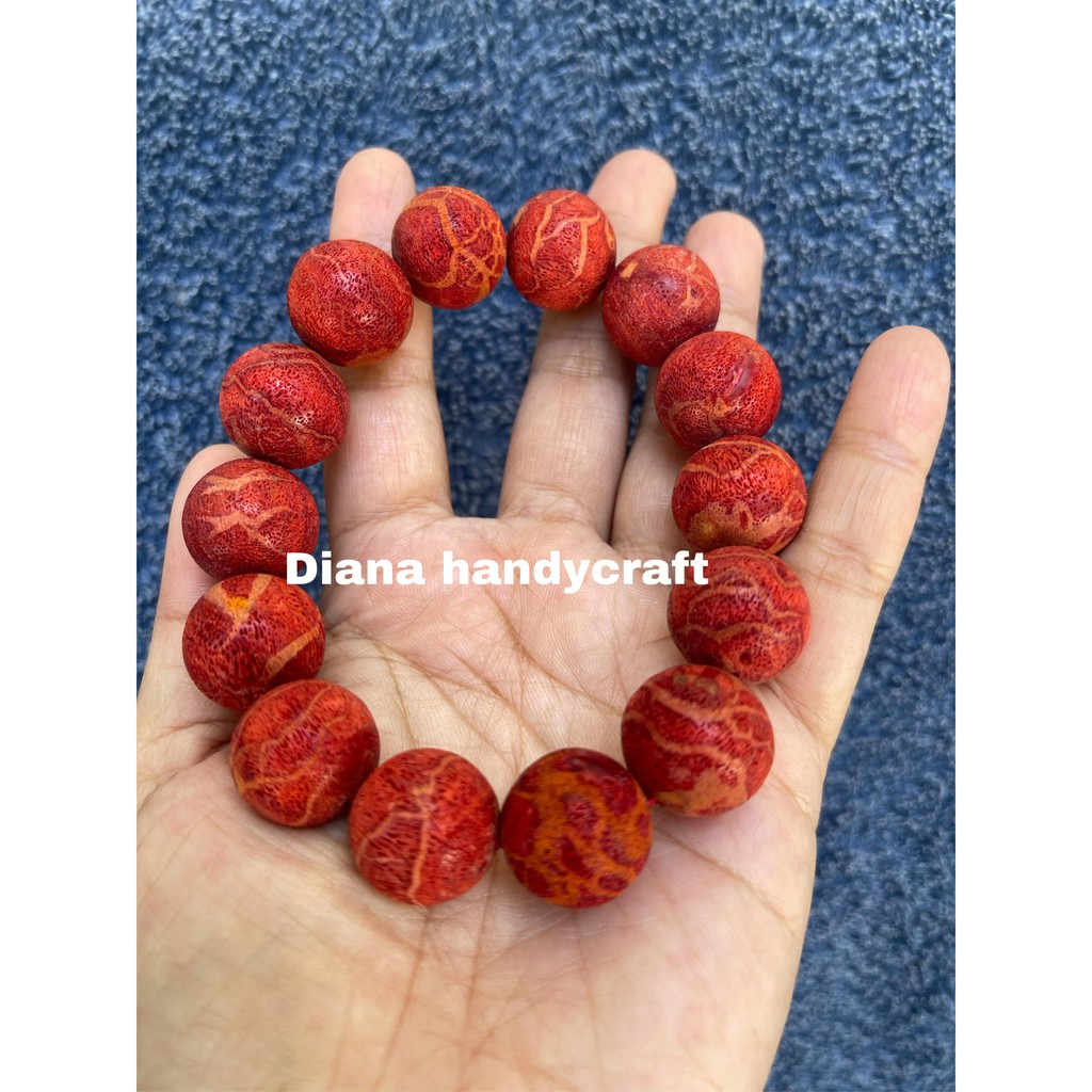 GELANG BATU CORAL MERAH PETIR NATURAL DIJAMIN ASLI 100 % / GELANG BATU MARJAN NATURAL 20 - 8 mm