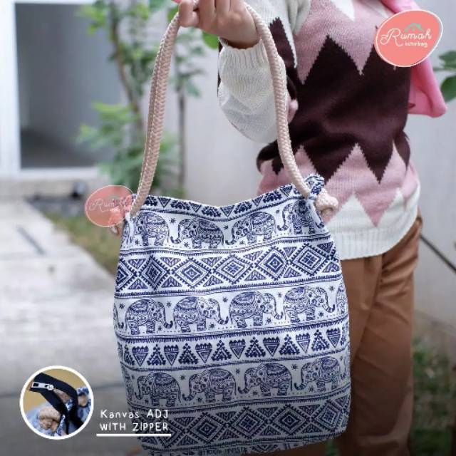 EQ PROMO!!!TOTEBAG Kanvas Tote bag Wanita Tebal Motif LUCU Model Tali Sumbu Tambang BESAR