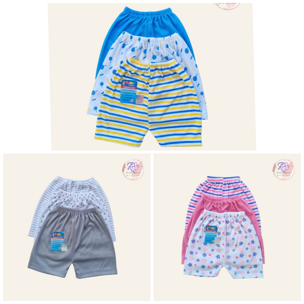 3pcs Celana pendek bayi 0-6 bulan risyababystore / 3 pcs celana polos bayi newborn