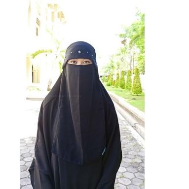 ❂ Dasmont Fashion Bandana Poni Sifon Jetblack Arab Cadar Mutiara Niqab 2 Lapis Tidak Nerawang Nyaman