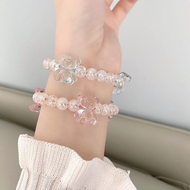 Gelang Kristal Transparan Motif Beruang Untuk Aksesoris