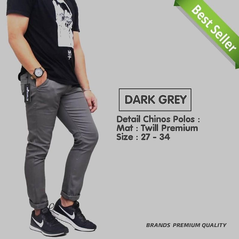 CELANA CHINO Panjang pria Slimfit KERJAHARIAN Santai Casual Formal Hitam Abu Cream Mocca Size 27-38