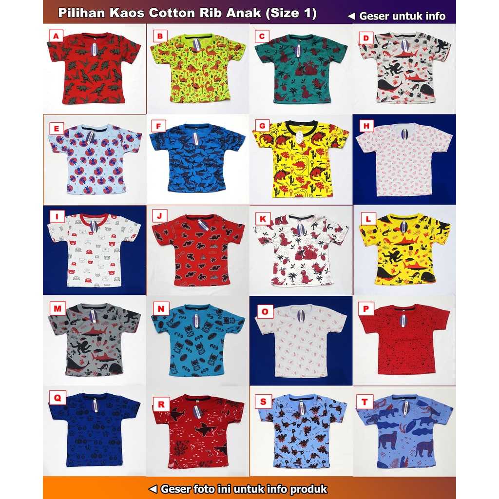 Kaos Anak Cotton Rib (1) Baju Anak Motif Lucu Beragam