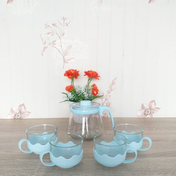 Teko Set | Teko Kaca | Teko Gelas Set 5 in 1 kado sovenir | Tea Pot