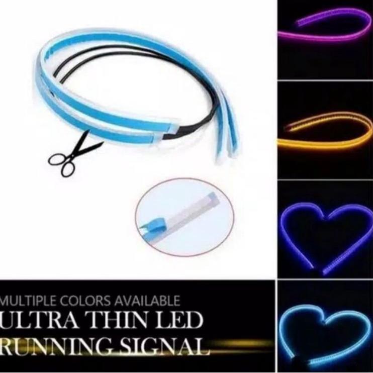 Trendy lampu Alis LED slim alis DRL fleksibel waterproof 12v 60cm 30cm 2 mode running motor mobil ae