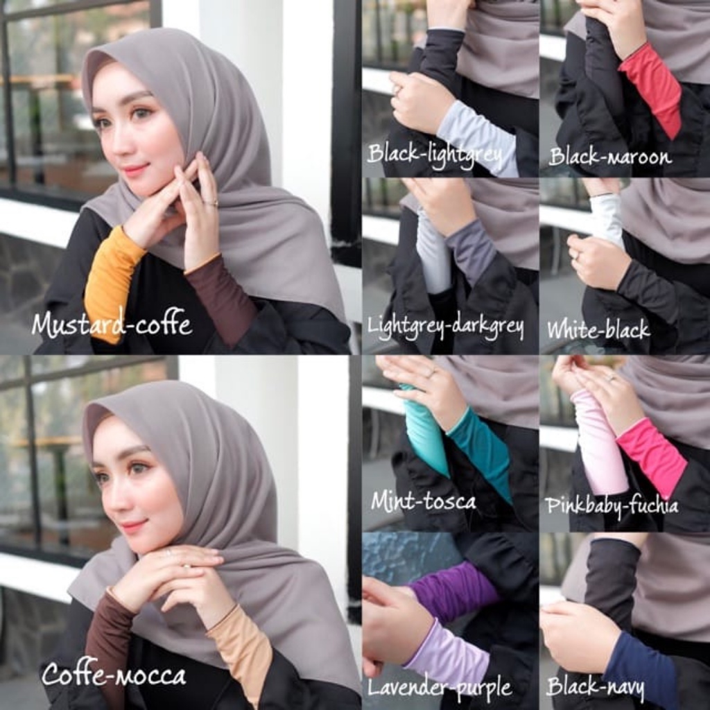 Manset Tangan Hand Sock Bobal Bolak Balik 2 Warna Bahan Kaos Rib Tebal Adem Manset Tangan Muslimah