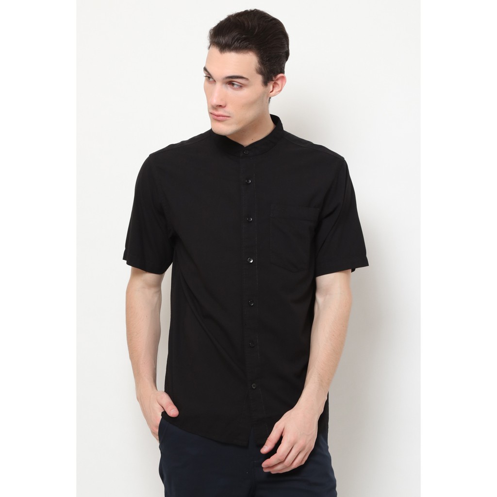 Baju Koko Lengan Pendek Pria Asli Brand MGee 3451C Peace Black White Red