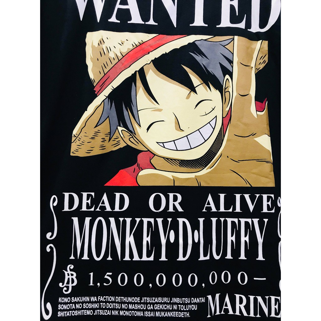 Tshirt Luffy Wanted Bounty Black Onepiece Mugiwara Anime