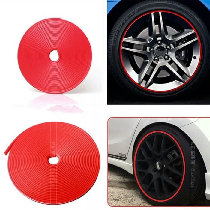 8 Meter Merah Red Lis Warna Pelindung Velg Mobil Wheel Protector Karet