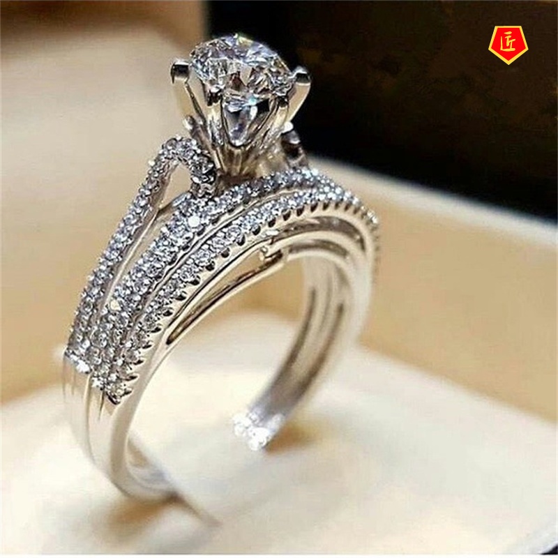 [Ready Stock]925 Silver Diamond Ring Set Luxurious and Simple